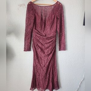 Galina Signature Vintage Plum Lace Long Sleeve Midi/maxi  Dress